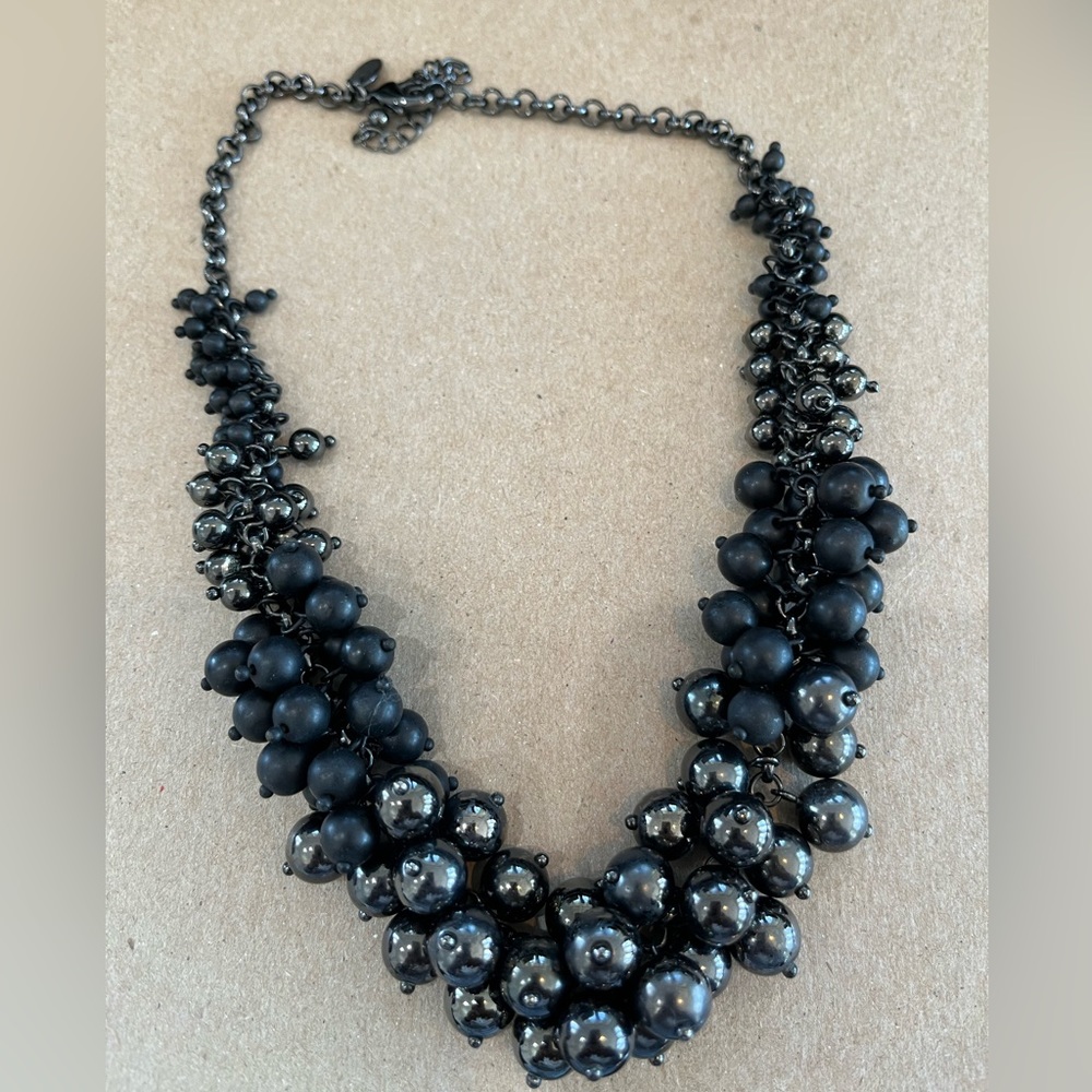 Lia Sophia Black beaded adjustable necklace. Black matte and shiny black beads